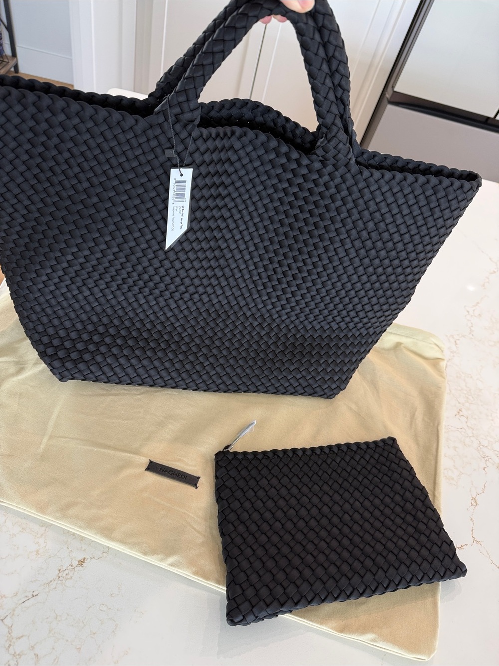 Naghedi St Barth’s Woven Black Tote Bag with Removable Pouch - Women Bags